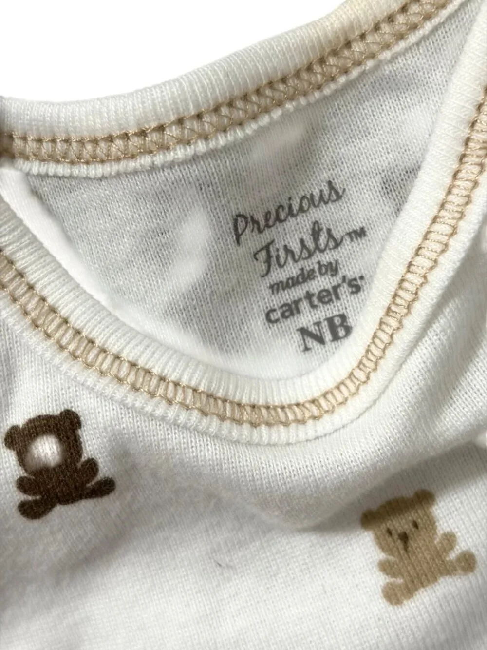 Precious Firsts Carters Infant Baby Size Newborn white brown 1 piece bodysuit be